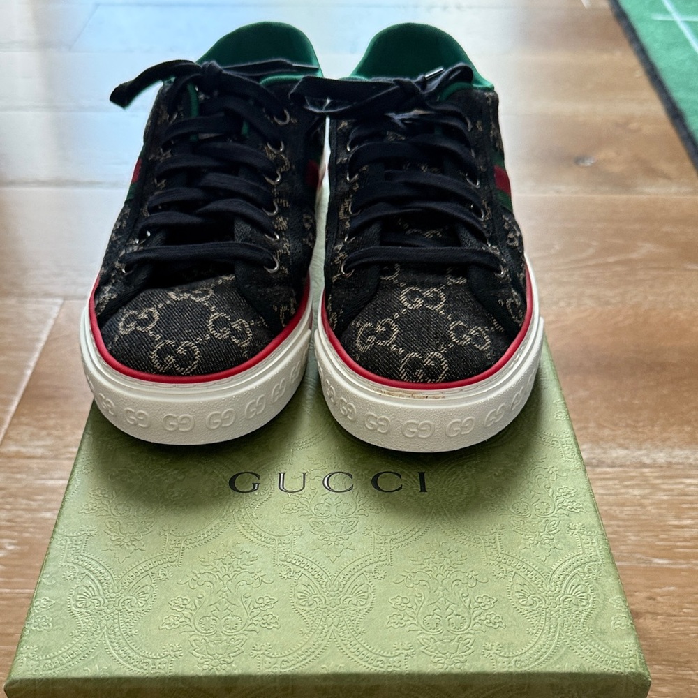 Brand new never worn. Gucci Black and Red Monogram Sneakers